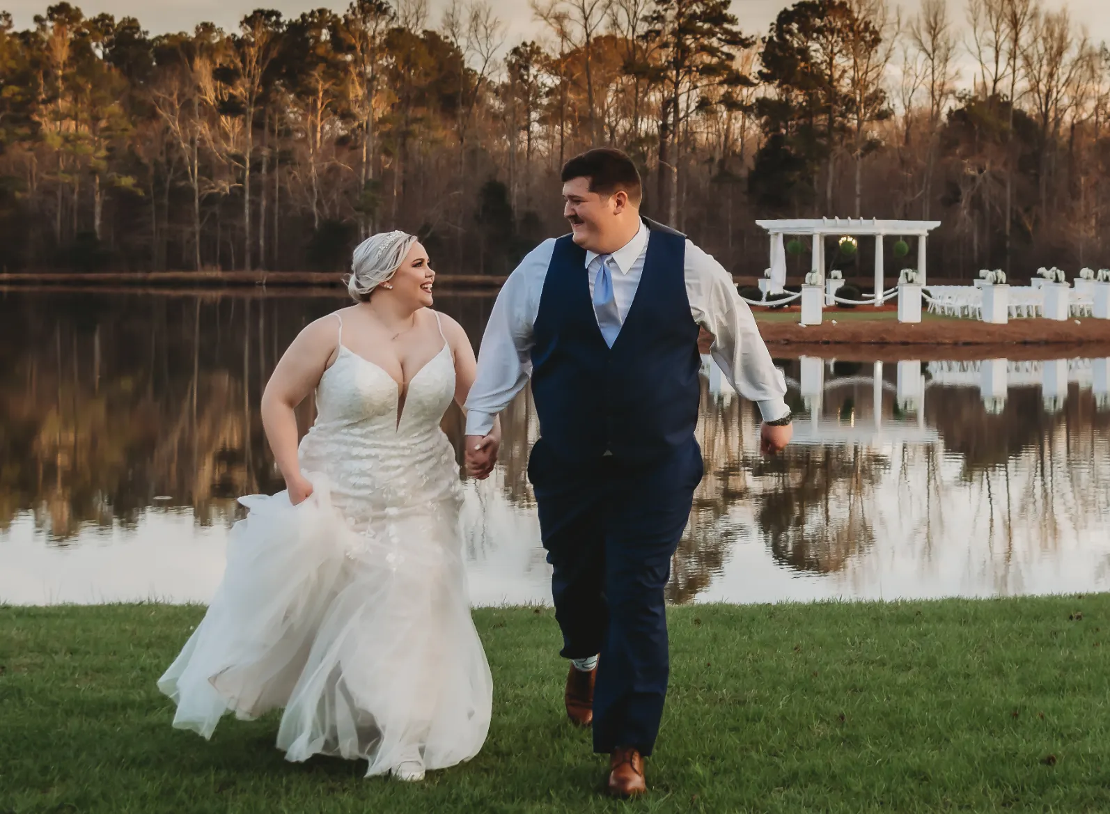 couple running in the field